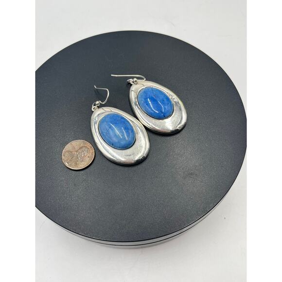 SSD Simon Sebbag Designs Oval Blue Stone Sterling Silver Dangle Large Earrings - Picture 5 of 14